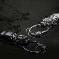 Braided Leather Rope Brave Troops Keychain With LED Light Metal Pendant(Black+Black Rope)