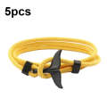 5pcs Whale Tail Braided Hand Rope Double Live Buckle Adjustable Bracelet(Yellow)