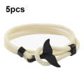 5pcs Whale Tail Braided Hand Rope Double Live Buckle Adjustable Bracelet(Beige)