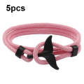 5pcs Whale Tail Braided Hand Rope Double Live Buckle Adjustable Bracelet(Pink)