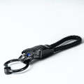 HONEST  Encrusted Car Keychain Leather Cord Leopard Metal Keychain Pendant(Upgrade Black)