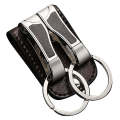 HONEST Cowhide Double Ring Keychain Waist Hanging Car Key Pendant(Brushed Black)
