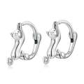 Sterling Silver S925  Stretch Cat Stretch Earrings, Size: Small Platinum Plated