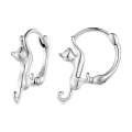Sterling Silver S925  Stretch Cat Stretch Earrings, Size: Large Platinum Plated
