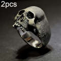 C56213 2pcs Punk Vintage Skull Ring Horror Skull Ring Men Gift, Size: 7(Tin-color)