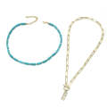 N2206-6 2pcs/set Rectangular Necklace Natural Turquoise Accessories Ladies Jewelry