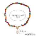 Boho Colorful Broken Natural Stone Necklace, Model: N2105-9 Color Stone Pearl Pendant