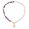 Boho Colorful Broken Natural Stone Necklace, Model: N2106-22 Purple Stone Single Chain