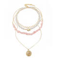 Boho Colorful Broken Natural Stone Necklace, Model: N2105-18 Pink Stone