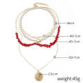 Boho Colorful Broken Natural Stone Necklace, Model: N2105-19 Red Stone
