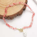 Boho Colorful Broken Natural Stone Necklace, Model: N2105-19 Red Stone