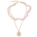 Boho Colorful Broken Natural Stone Necklace, Model: N2107-4 Pink Stone Double Layer