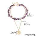Boho Colorful Broken Natural Stone Necklace, Model: N2107-5 Purple Stone Double Layer