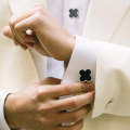 Men Clover Rose Pattern Cufflinks, Color: Black Clover