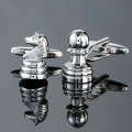Men Shirts Enamel Lacquered Cufflinks, Color: Silver Chess