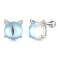 Sterling Silver S925 Moonstone Cute Cat Earrings