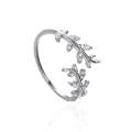 Willow Leaf Opening Sterling Silver Simple Zirconia Tree Branch Ring Bracelet(Silver)