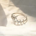 Willow Leaf Opening Sterling Silver Simple Zirconia Tree Branch Ring Bracelet(Silver)