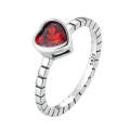Sterling Silver S925 Burgundy Heart Shaped Retro Women Ring(No.8)
