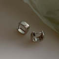 Silver Needle Wide Square Earrings Buckle Type Easy Wear Without Picking Earrings
