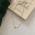 LOVE Letter Oval Pendant Rice Grain Necklace Clavicle Chain(Silver)