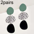 2pairs Contrasting Color Acrylic Geometric Round Stitching Long Ladies Earrings(Colorful)
