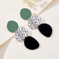 2pairs Contrasting Color Acrylic Geometric Round Stitching Long Ladies Earrings(Colorful)