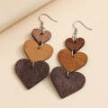 5pairs Wooden Carved Heart Shape Stitching Long Earrings(1)