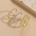 Copper Beaded Stitching Open Type Rings, Color: Platinum