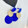 Stitching Solid Color Geometric Round Ladies Personality Earrings(E-649-Dark Blue)