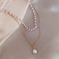 Simple Beaded Double-Layer Pearl Pendant Necklace(Silver)