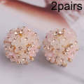 2pairs Domed Flower Stud Earrings Elegant Crystal Earrings(Pink+White)