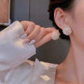 2pairs Domed Flower Stud Earrings Elegant Crystal Earrings(Pink+White)