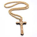 Cross Laser Engraved Wooden Bead Necklace, Color: True Color