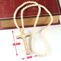 Cross Laser Engraved Wooden Bead Necklace, Color: True Color