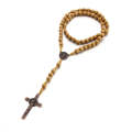 Wooden Beads Handmade Wire Vintage Cross Necklace(Light Coffee)