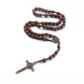 Wooden Beads Handmade Wire Vintage Cross Necklace(Dark Coffee)