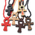 Wood Beads Cross Pendant Necklace Hip Hop Jewelry, Color: Black
