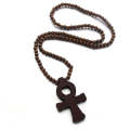 Wood Beads Cross Pendant Necklace Hip Hop Jewelry, Color: True Color