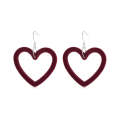 S925 Sterling Silver Velvet Burgundy Love Heart Earrings