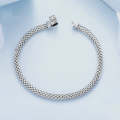 S925 Sterling Silver Platinum Plated Braided Basic Bracelet, Size: 19cm