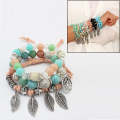 Vintage Ethnic Elasticity Marble Beads Bracelet Boho Leaves Bangle Bracelet(Colorful)