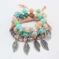 Vintage Ethnic Elasticity Marble Beads Bracelet Boho Leaves Bangle Bracelet(Colorful)
