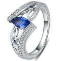 925 Sterling Silver Finger Rings Women Vintage Engagment Zircon Jewelry, Ring Size:10(Blue)