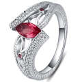 925 Sterling Silver Finger Rings Women Vintage Engagment Zircon Jewelry, Ring Size:9(Red)