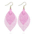 Double-layered Leaves Tassel Earrings Simple Retro Metal Leaf-ears Ornaments(Pink)