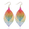 Double-layered Leaves Tassel Earrings Simple Retro Metal Leaf-ears Ornaments(Pink)