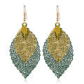 Double-layered Leaves Tassel Earrings Simple Retro Metal Leaf-ears Ornaments(Green Yellow)