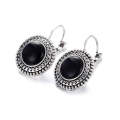 Boho Big Drop Earrings For Women Jewelry Carved Vintage Tibetan Silver Bohemian Long Earrings(Black)