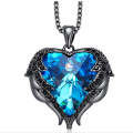 Women Fashion Angel Wings Crystals Heart Necklaces(Black Gold and Blue)